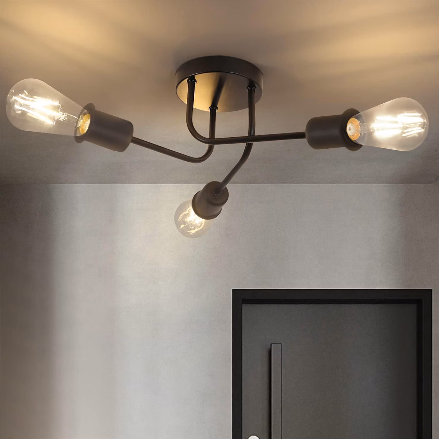 ZMH Lampada da soffitto Vintage Lampada da soffitto Retro Nero 3 fiamme Lampada da soggiorno Industriale E27 Stile rustico per soggiorno Camera da letto Sala da pranzo Cucina Corridoio Bar senza lampadine