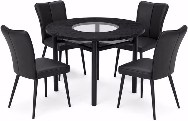 Set tavolo da pranzo rotondo 100 cm nero effetto legno con 2 sedie in PU