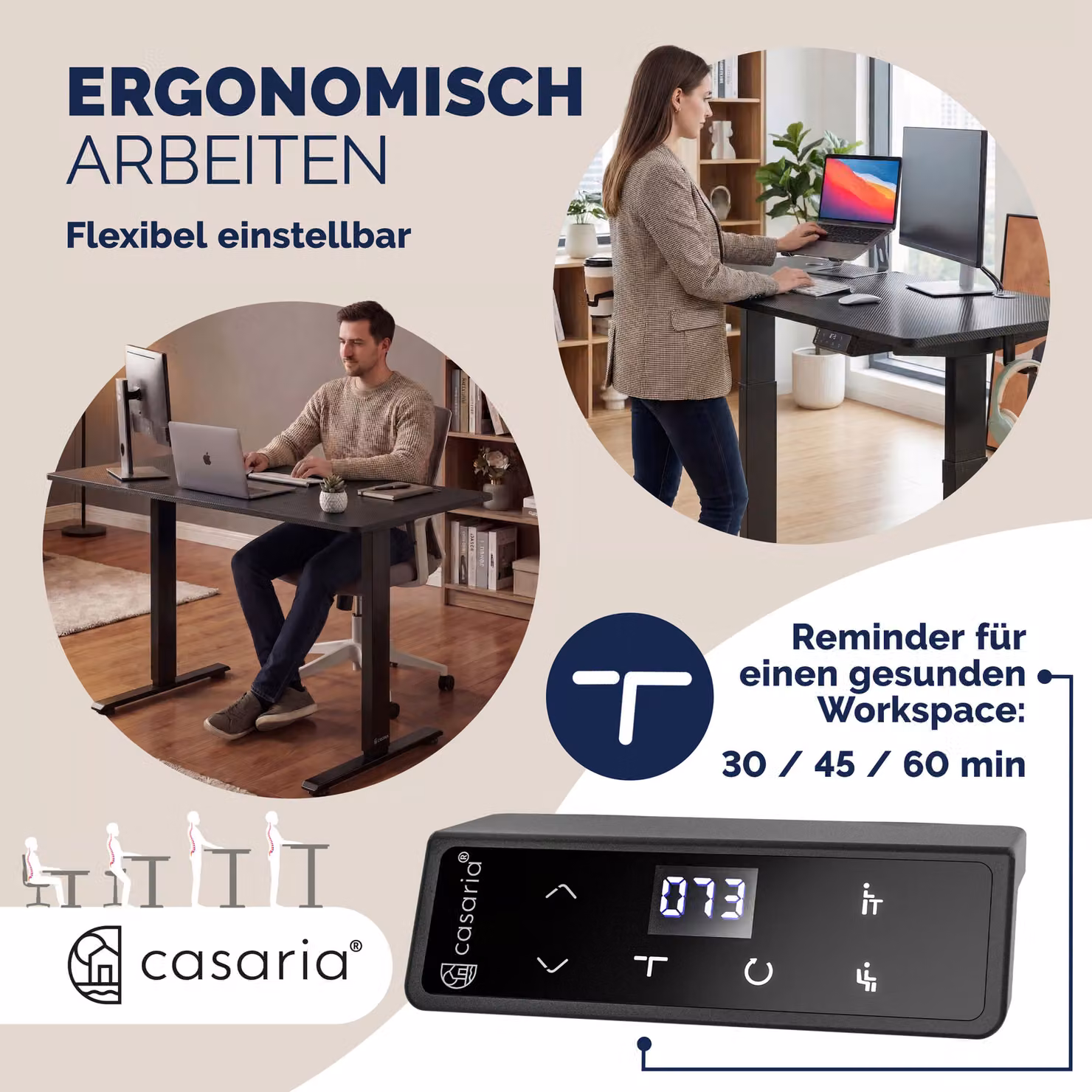 Scrivania regolabile in altezza Casaria nera con finitura opaca L: 120 cm, P: 60 cm, H: 72-117 cm – 3