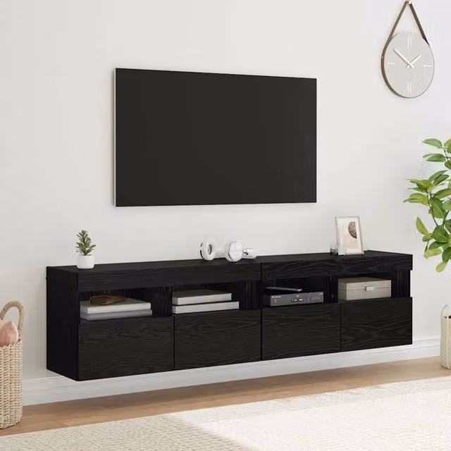 Set di 2 mobiletti TV sospesi moderni vidaXL in legno nero, L 80 x P 30 x H 40 cm