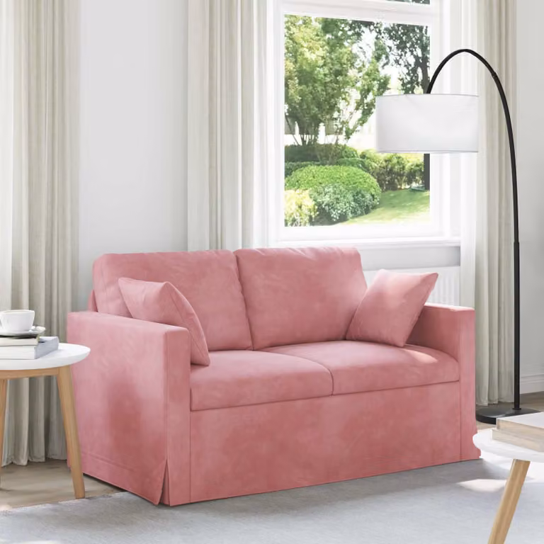 vidaXL Divano Moderno in Velluto Rosa con Cuscini, L: 138 cm, P: 78 cm, H: 80 cm