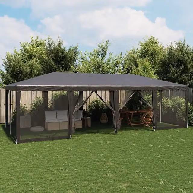 Tenda per Feste con 12 Pareti in Rete-Tenda da campeggio Antracite 8x4 m in HDPE