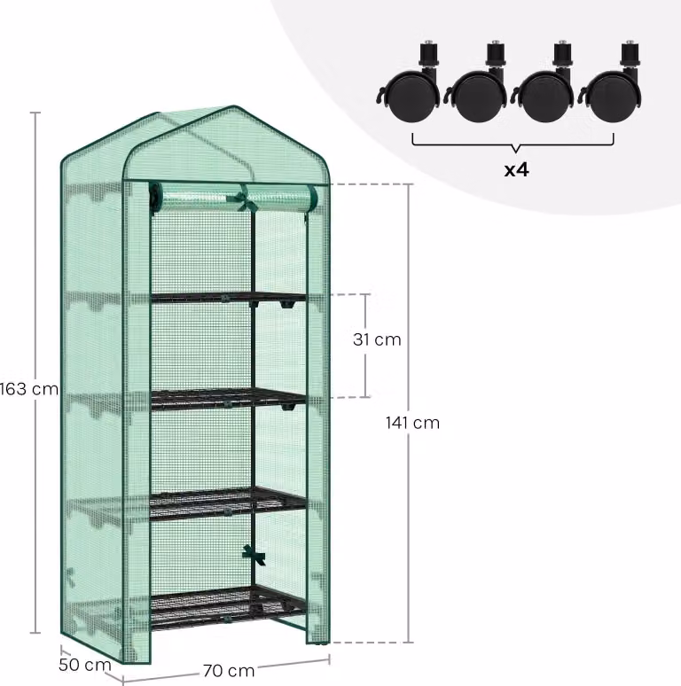 Serra su ruote con 3 ripiani - piccola serra per pomodori da esterno 130/163cm