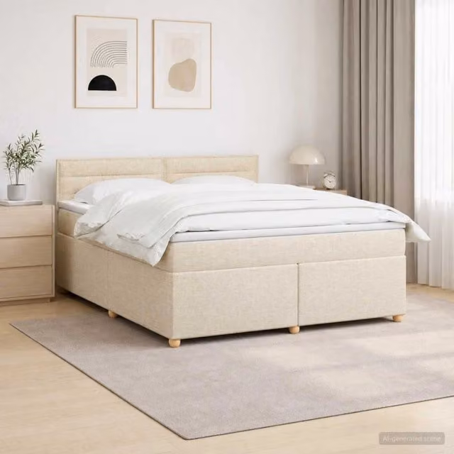 Letto box spring con materasso Crema 140 x 190 cm Tessuto 3452413