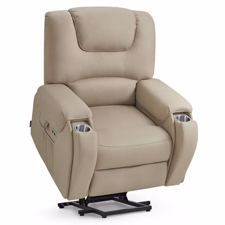 M MCombo Poltrona TV con supporto elettrico, con massaggio e riscaldamento, reclinabile fino a 145°, 7252 (microfibra, beige-marrone)