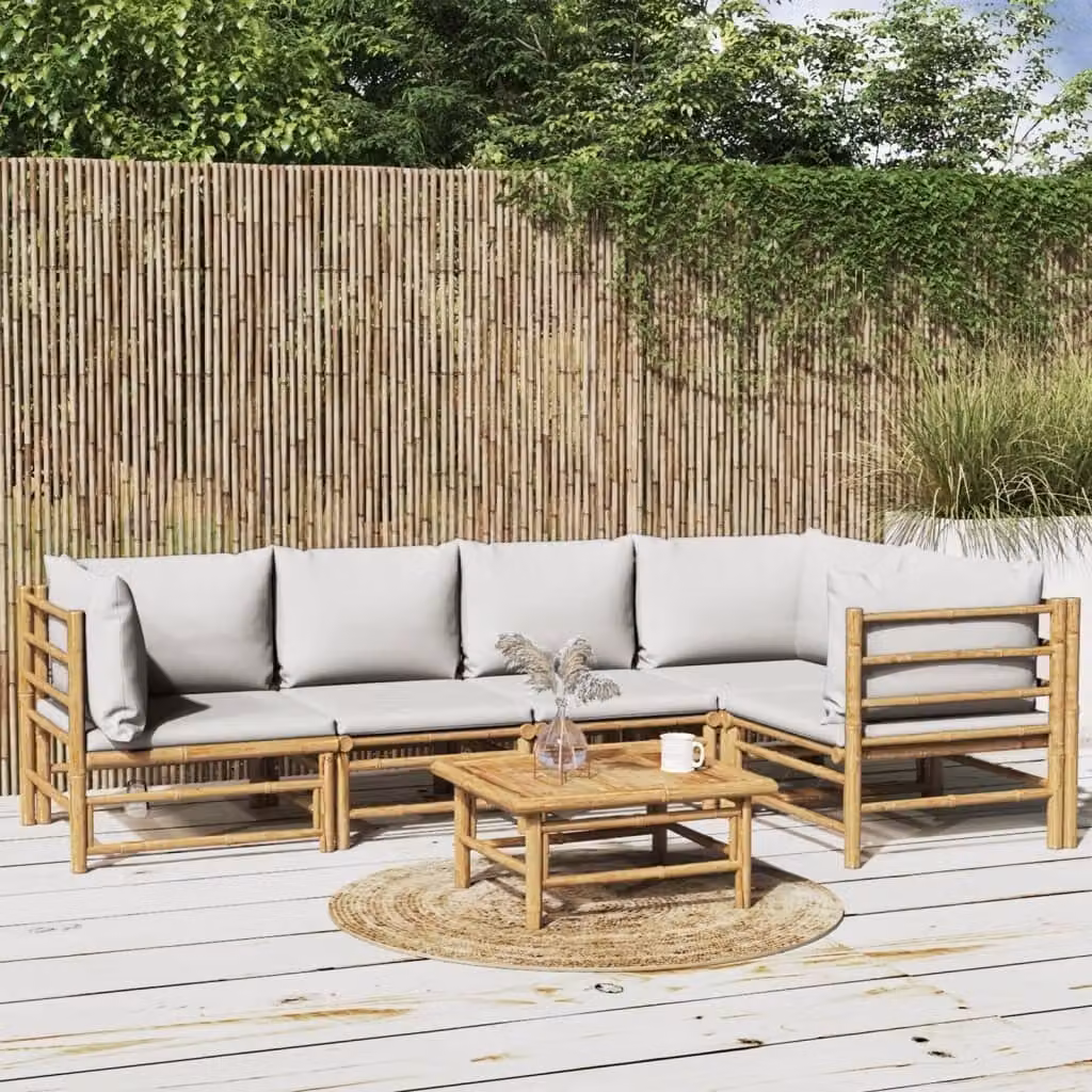 Maison Exclusive - Set da giardino da 6 pezzi con cuscini grigio chiaro in bambù
