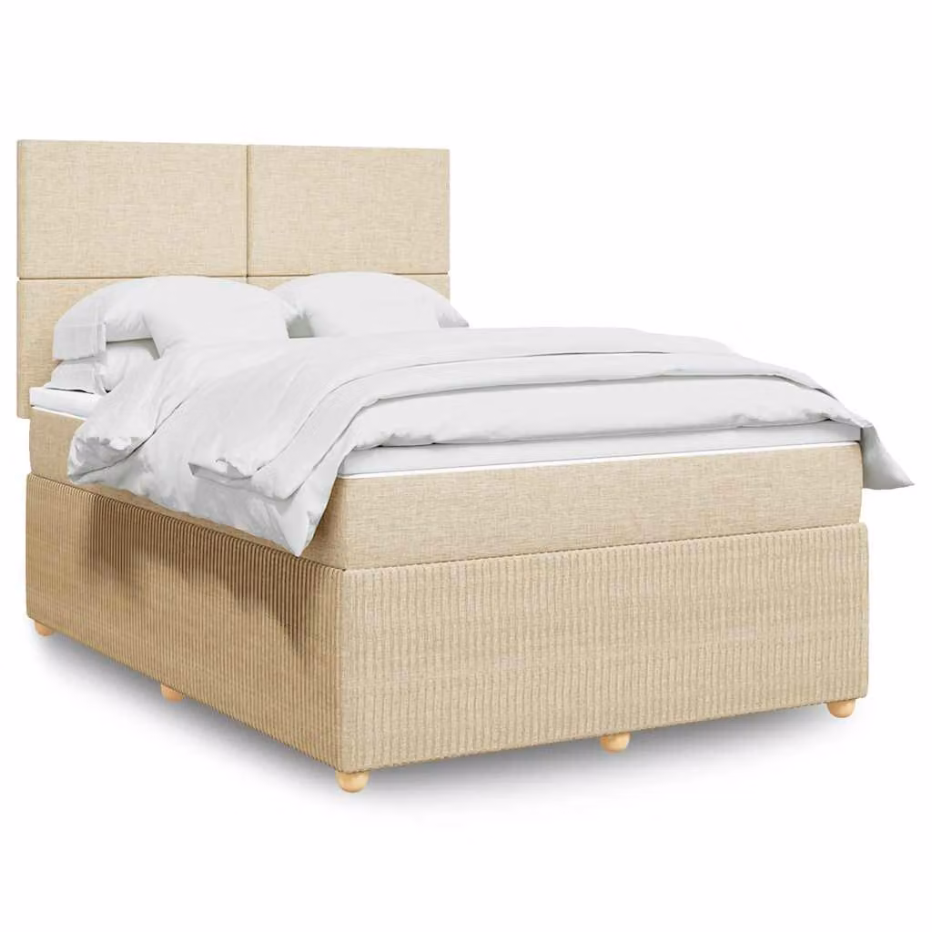 vidaXL Giroletto a Molle Ibrido con Materasso in Tessuto Beige e Bianco L/P: 140 x 190 cm