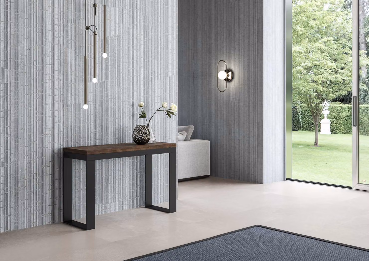 ITAMOBY - Tavolo apribile 120/200x45/90 cm Tecno Double noce telaio antracite