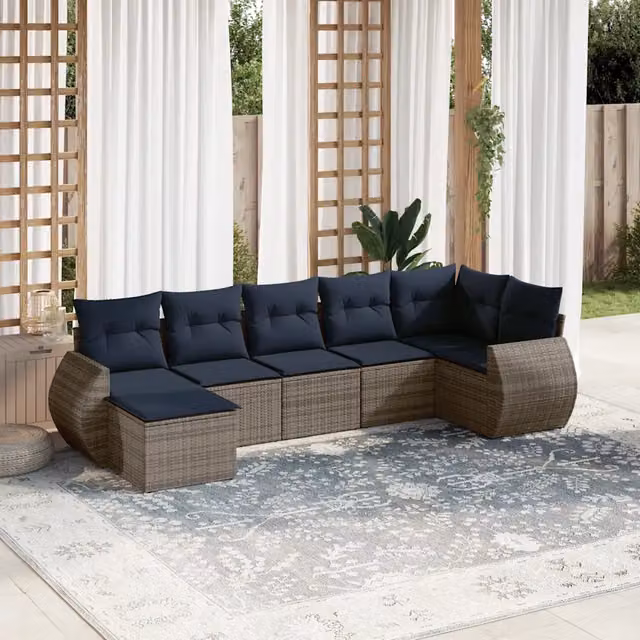 Set Divani da Giardino 7 pz con Cuscini Grigio in Polyrattan 3221680