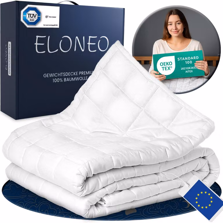 Coperta pesata ELONEO 155x220 cm con 11 kg, coperta pesata in 100% cotone, coperta per il rilassamento e la terapia antistress