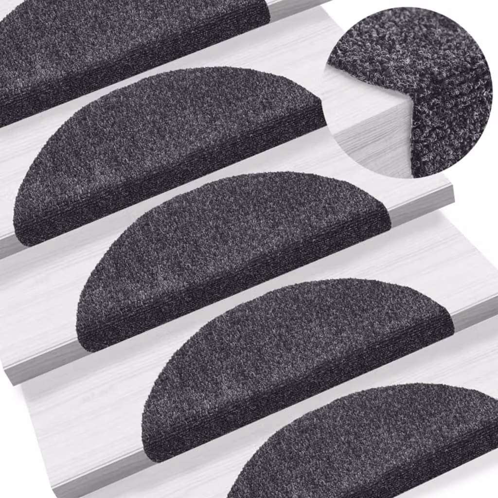 Set di 15 tappetini per scale autoadesivi vidaXL, forma semicircolare, colore grigio antracite, L: 56 cm, H: 3 cm
