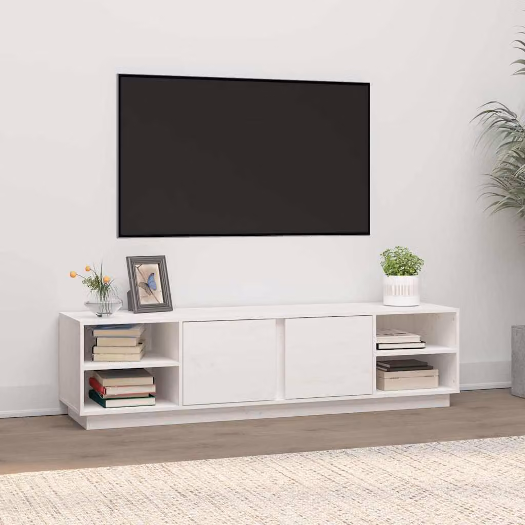 vidaXL Mobile Porta TV Bianco in Legno Massello di Pino L: 156 cm, P: 40 cm, H: 40 cm