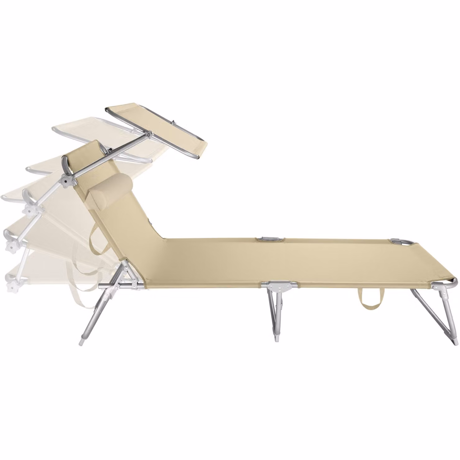 Set di 2 lettini da giardino Chloe TecTake in acciaio beige con parasole e poggiatesta regolabile – 3