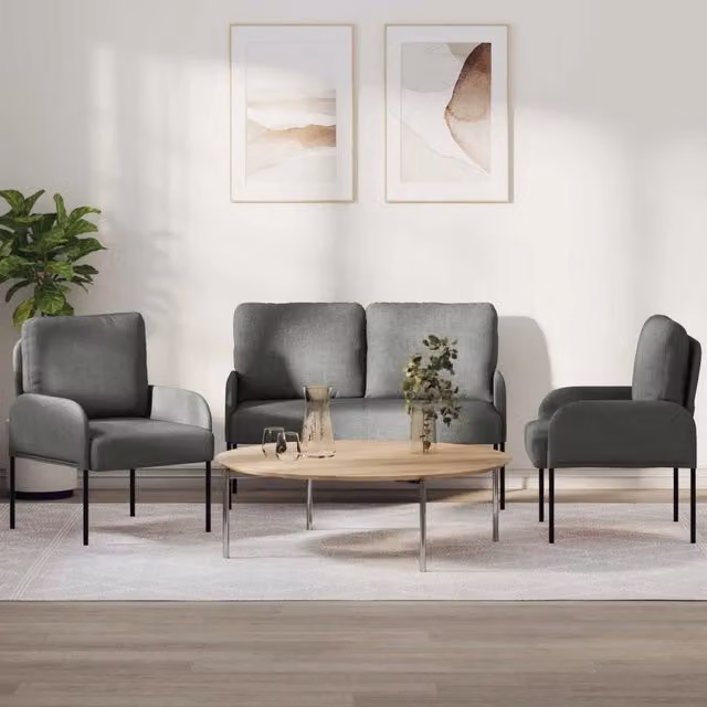 Set di divani 3 pezzi vidaXL in tessuto grigio e nero con struttura moderna per soggiorno