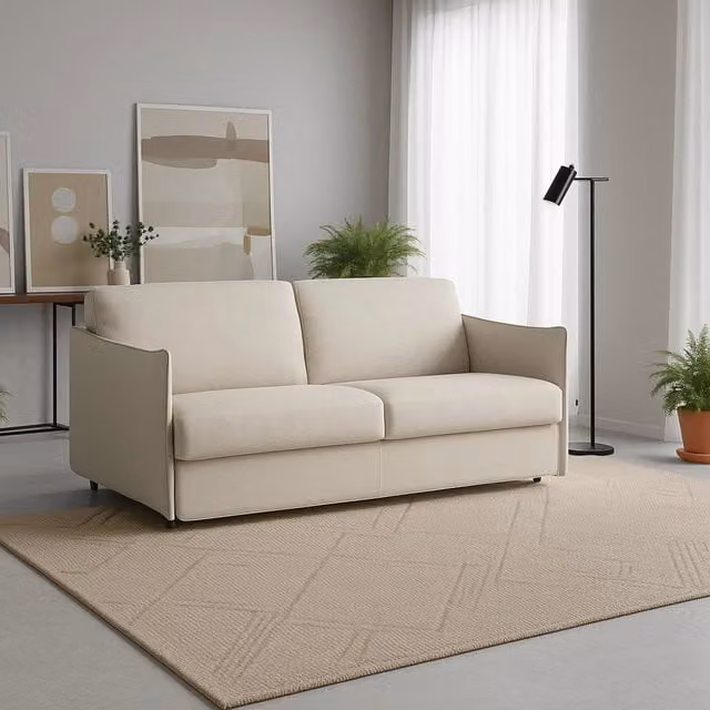Divano 2 posti Varedo DMORA Made in Italy, modello moderno con rivestimento sfoderabile in tessuto beige, L: 180 cm, P: 95 cm, H: 90 cm