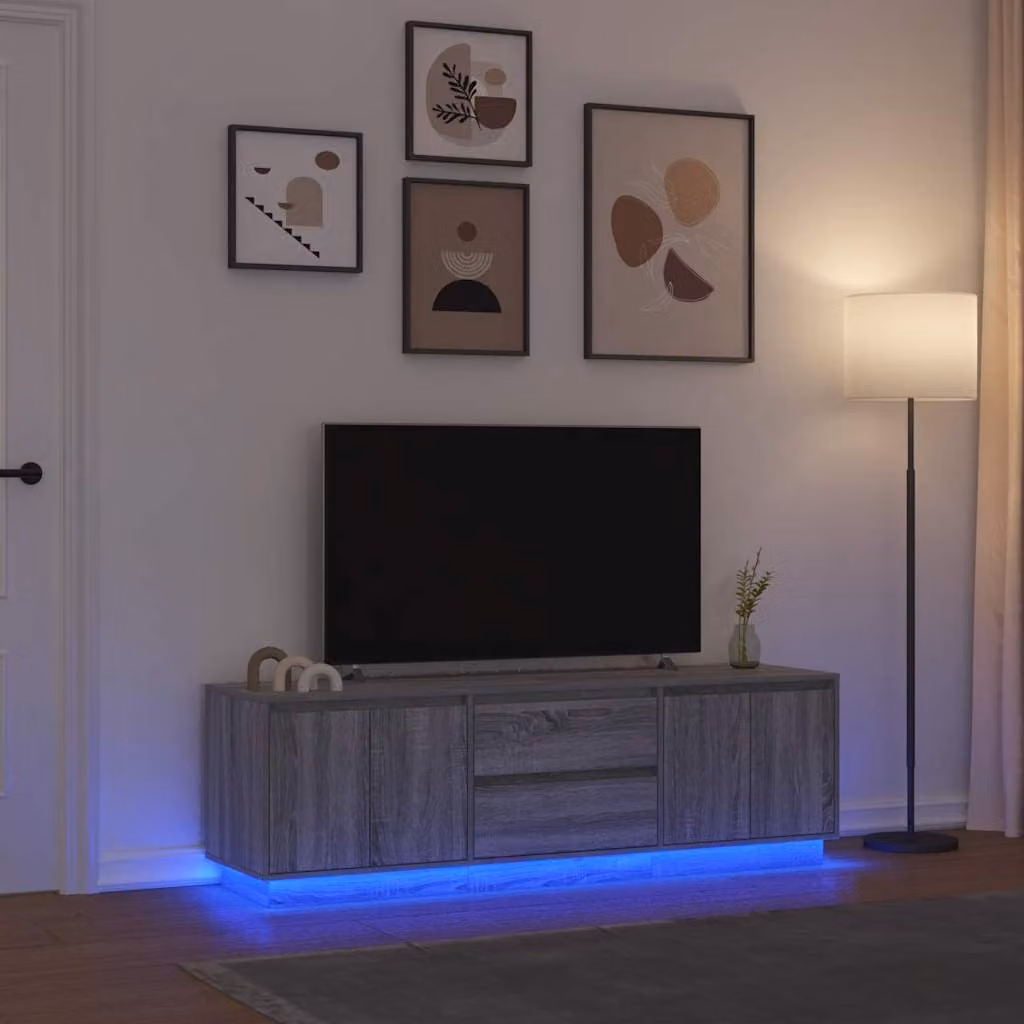 vidaXL Mobile Porta TV Moderno con Luci LED Integrate Grigio, L: 160,5 cm, P: 41 cm, H: 50 cm