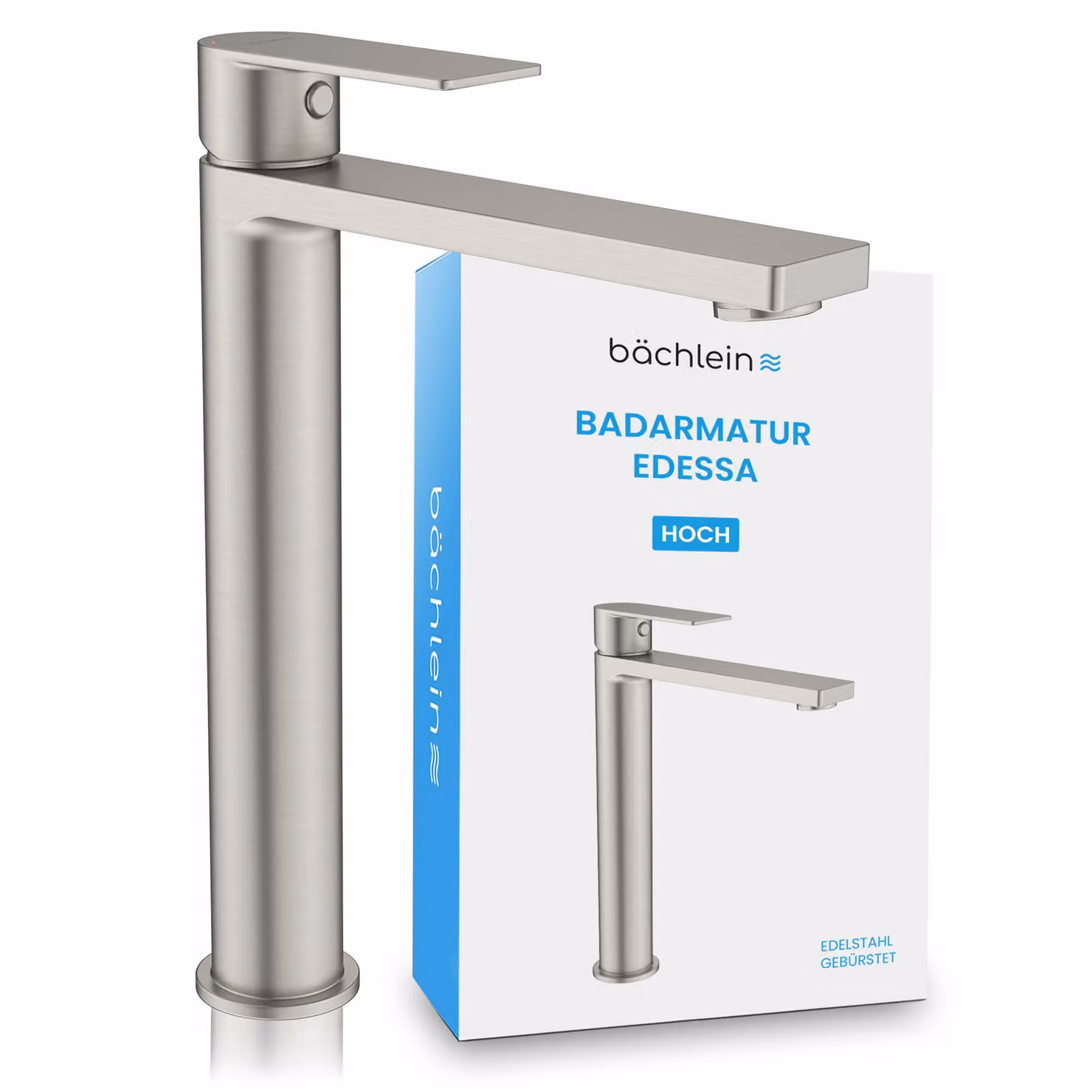 Rubinetto da bagno Bächlein Edessa in acciaio inox spazzolato - Versione alta