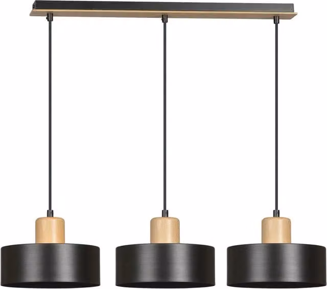 Lampada a sospensione Nordica Ravi Luceart-Classic in metallo nero e legno con 3 luci
