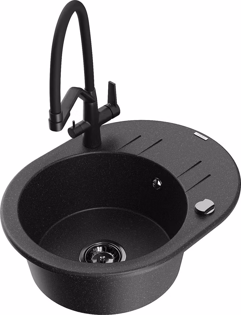 Mexen Kevin lavello in granito ad 1 vasca con rubinetto da cucina Duo, nero/argento metallico - 6517-73-671701-70-B