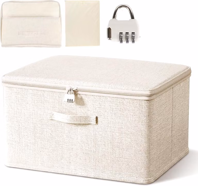 Contenitore pieghevole con serratura a combinazione numerica, dimensioni 40x30x21 cm, ideale per riporre abiti