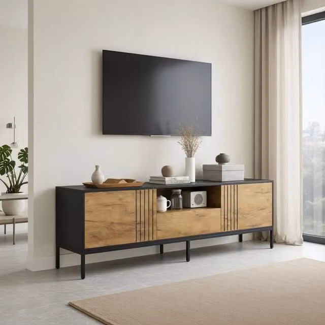 Cassettiera TV in truciolato colore rovere lunghezza 170 cm