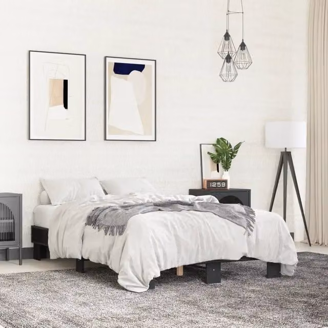 Giroletto-Struttura Letto Nero 140x200 cm in Legno Multistrato e Metallo 831746