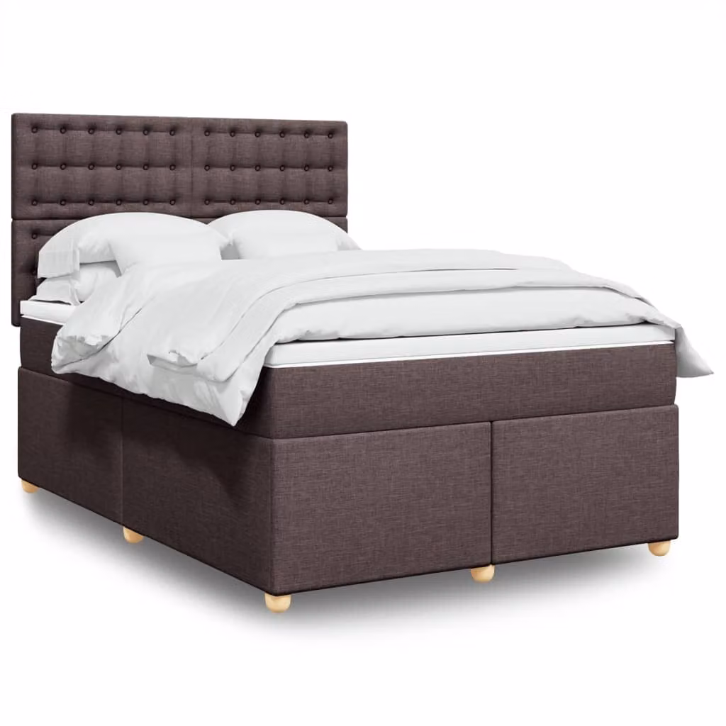 vidaXL Giroletto a Molle con Materasso in Tessuto Marrone e Bianco L/P/H: 140 x 190 cm