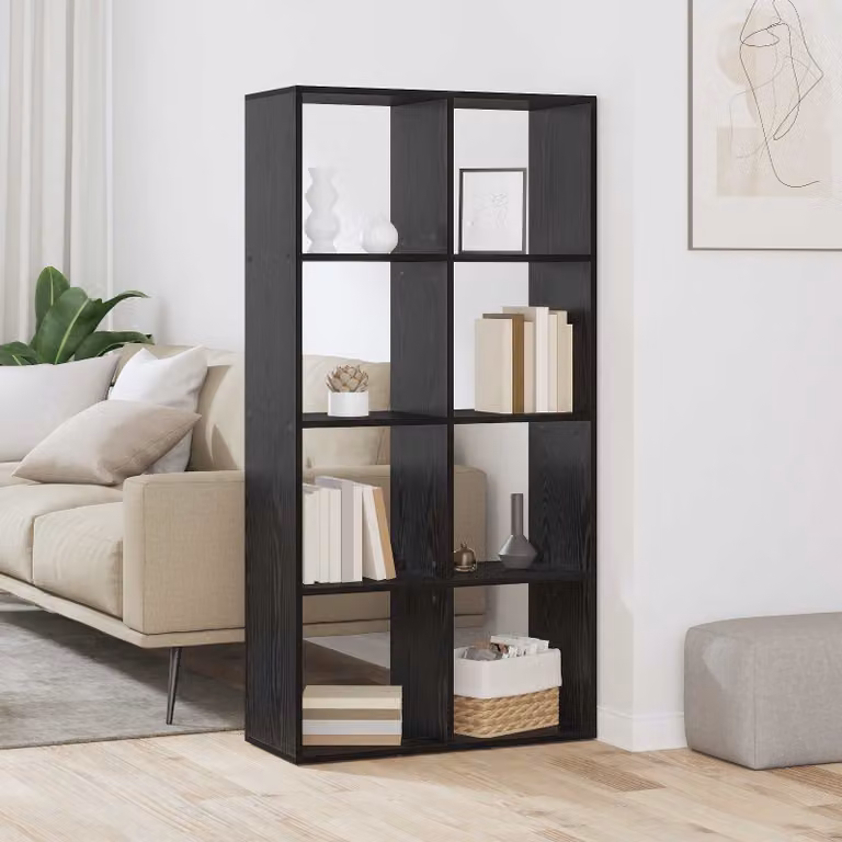 vidaXL Armadio per Libri a 8 Livelli in MDF Nero Opaco L: 69,5 cm, P: 29 cm, H: 137,5 cm