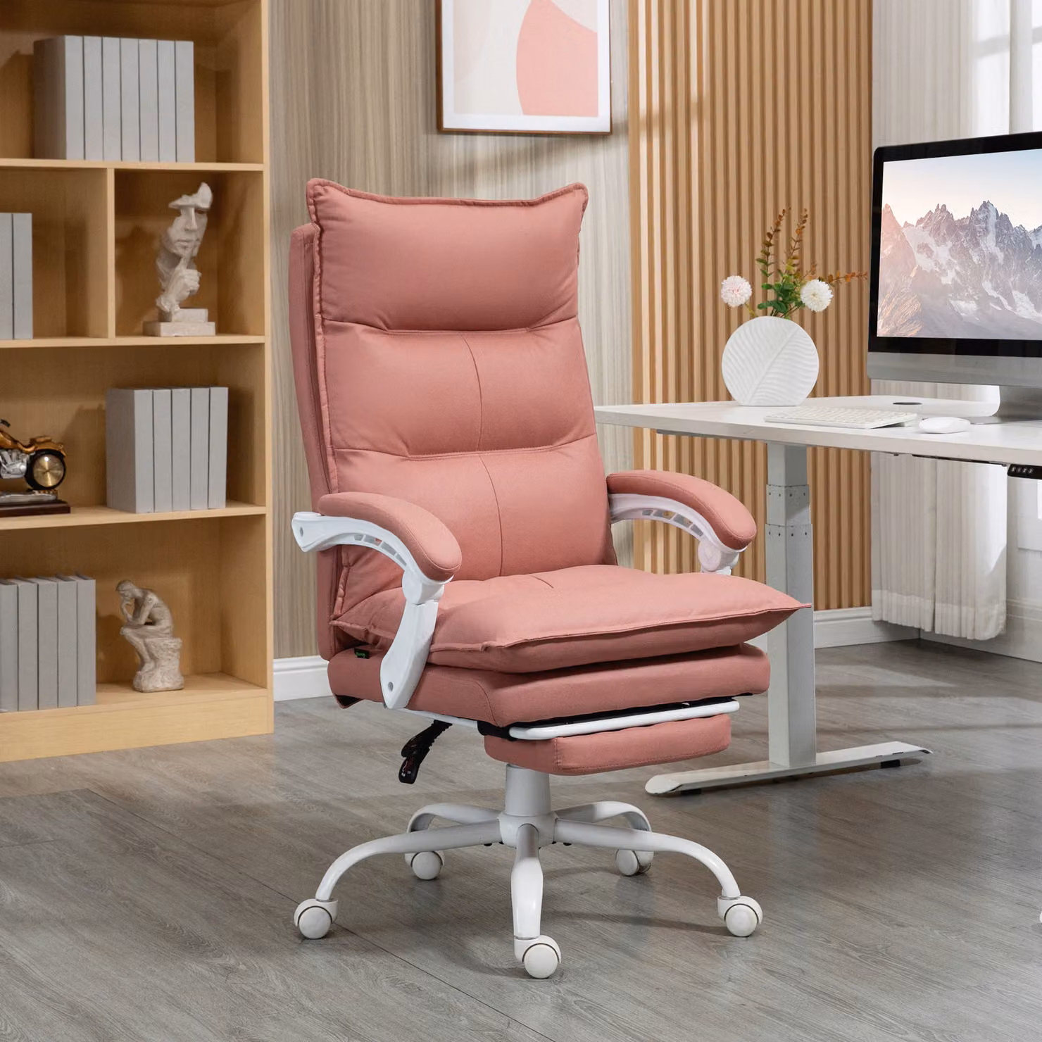 Poltrona da ufficio massaggiante e riscaldante Aosom Italy con schienale reclinabile e altezza regolabile, Rosa, L: 66 cm, P: 74 cm, H: 121,5 cm – 2