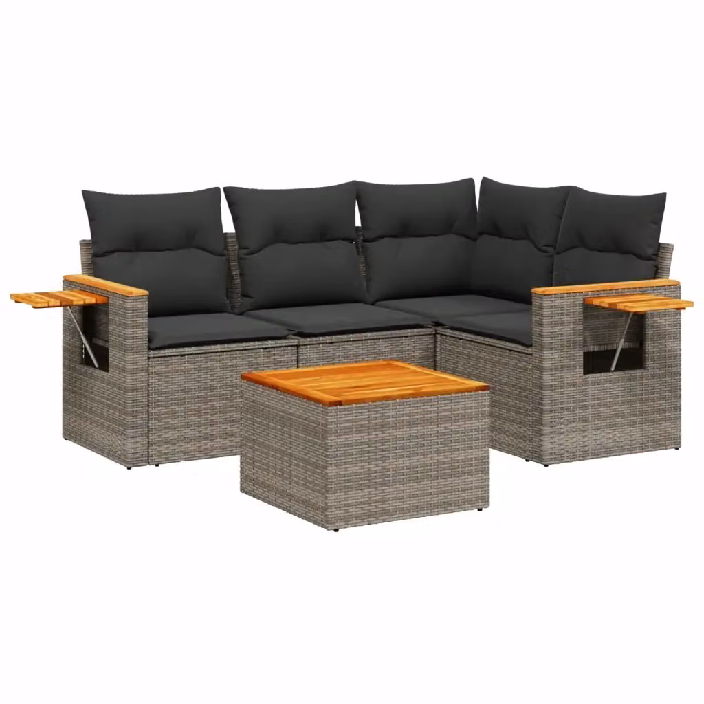 Set Divano da Giardino VIDAXL a L in Polyrattan Grigio con 5 Cuscini – 2