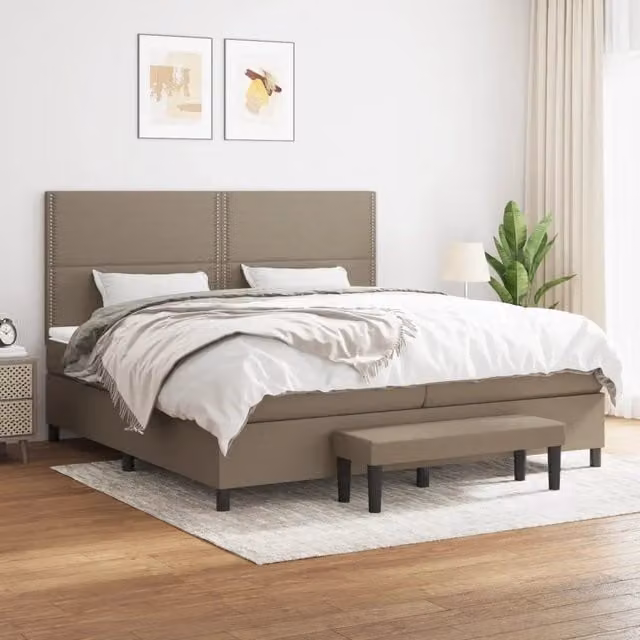 Letto Ibrido vidaXL con Materasso a Molle e Struttura Imbottita in Tessuto Beige e Bianco L/P/H: 200 x 200 x 30 cm