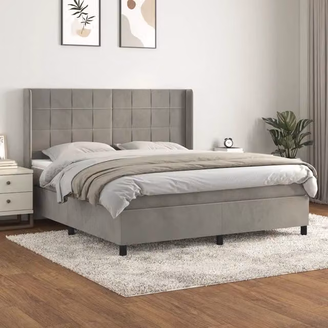 Letto Ibrido con Giroletto a Molle e Materasso vidaXL in Velluto Grigio Chiaro e Bianco L/P/H: 160 x 200 x 128 cm