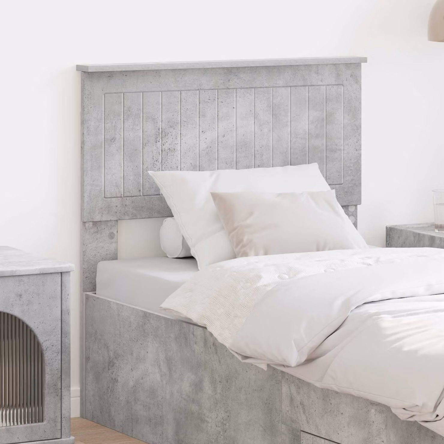 Testiera per letto moderna vidaXL in legno ingegnerizzato, colore grigio cemento opaco