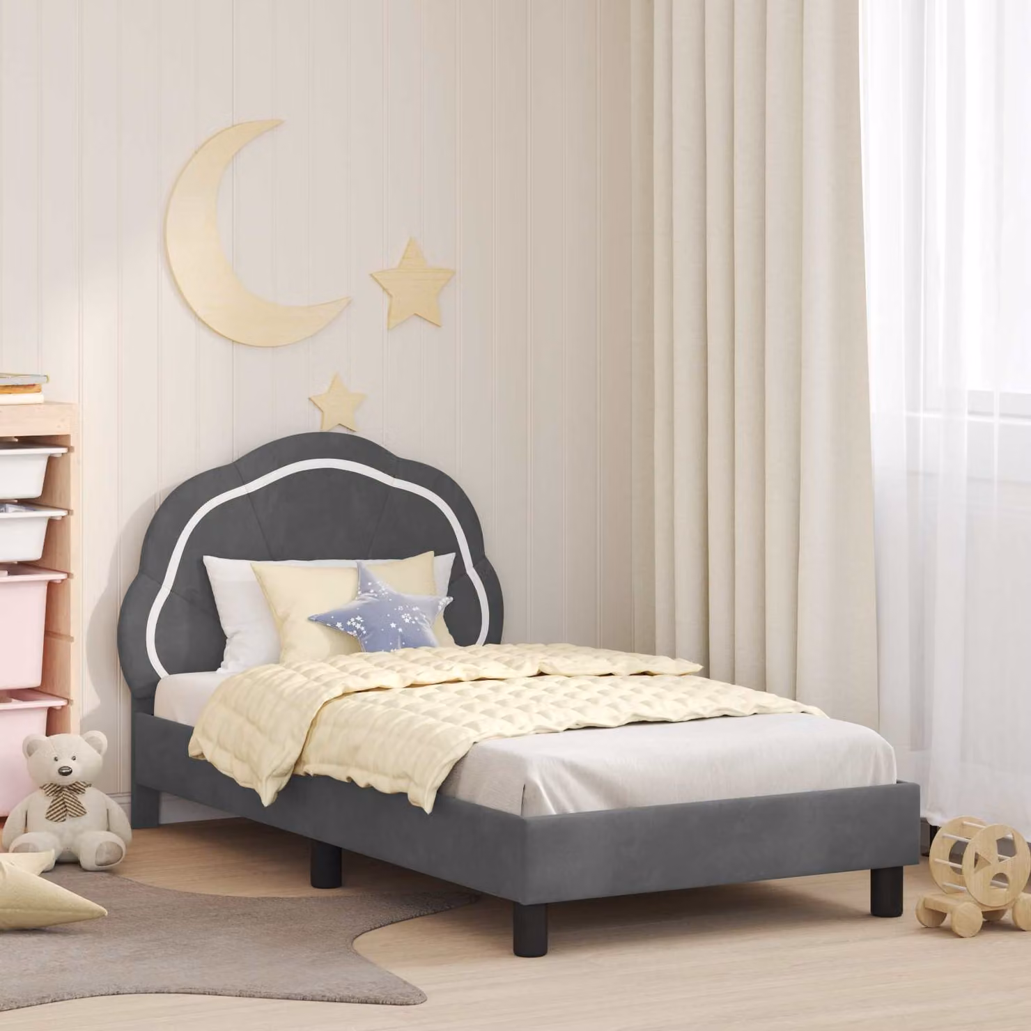 Struttura letto per bambini vidaXL con testata in velluto grigio, L 160 x P 80 cm