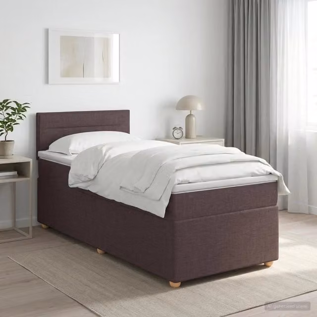 Letto box spring con materasso ibrido vidaXL in tessuto marrone e bianco L/P/H: 200 x 90 x 34,5 cm – 1
