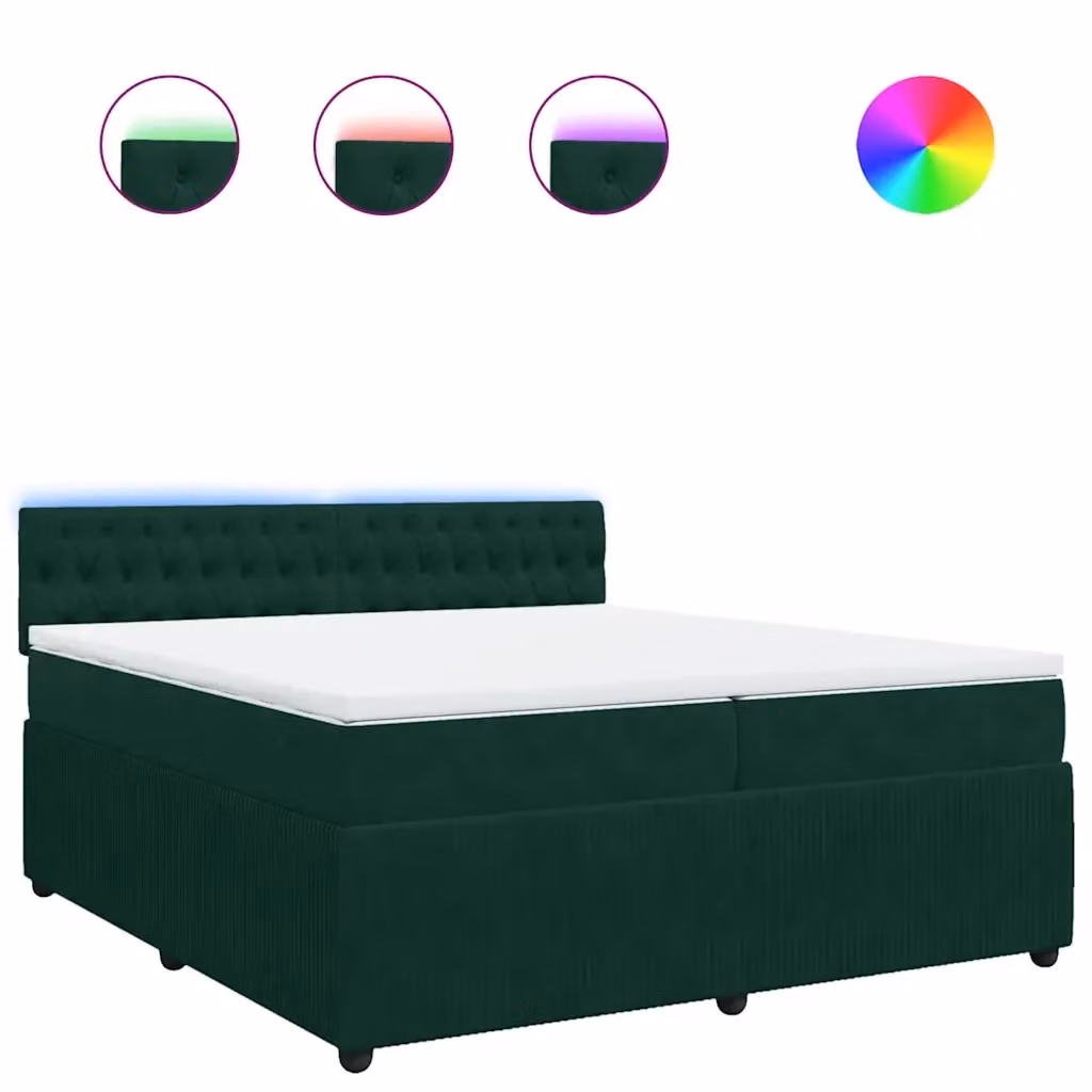 Letto Ibrido Moderno vidaXL con Struttura Imbottita in Velluto Verde e Bianco, L/P: 200 x 200 cm – 2