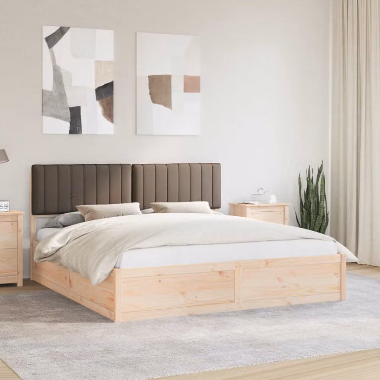 Letto con Testiera Rivestita vidaXL in Pino Massello, Colore Beige o Grigio, 180 x 200 cm