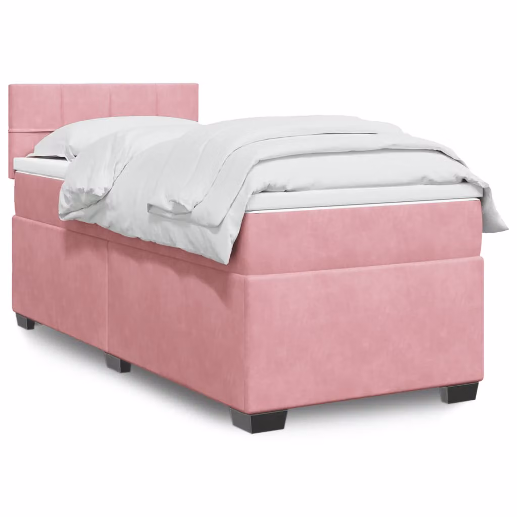 vidaXL Giroletto a Molle con Materasso in Velluto Rosa e Bianco L/P/H: 90 x 190 x 100,5 cm