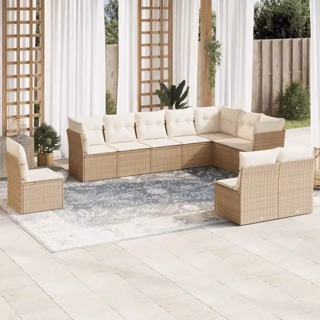 Set Divano da Giardino Moderno VIDAXL in Polyrattan con 10 Cuscini Beige