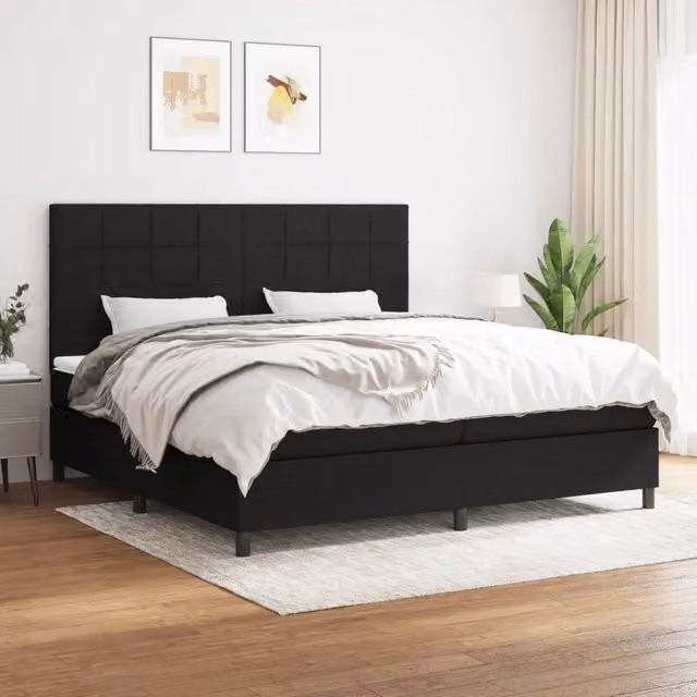 Letto Ibrido vidaXL con Giroletto a Molle e Materasso in Tessuto Nero e Bianco L/P: 200 x 200 cm, H: 128 cm