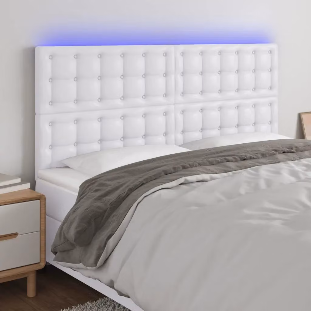 Testata letto moderna in similpelle rosa con illuminazione LED integrata e porta di ricarica USB, L: 200 cm, P: 5 cm, H: 118-128 cm – 2