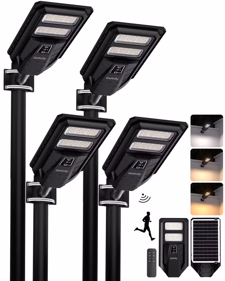 Set di 4 lampioni solari, grado di protezione IP67, temperatura di colore 3000K/4000K/6500K, colore nero