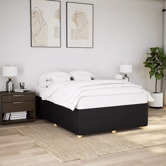 Struttura Letto Design Mania in Tessuto Nero con Listelli in Legno L: 140 cm, P: 190 cm – 1