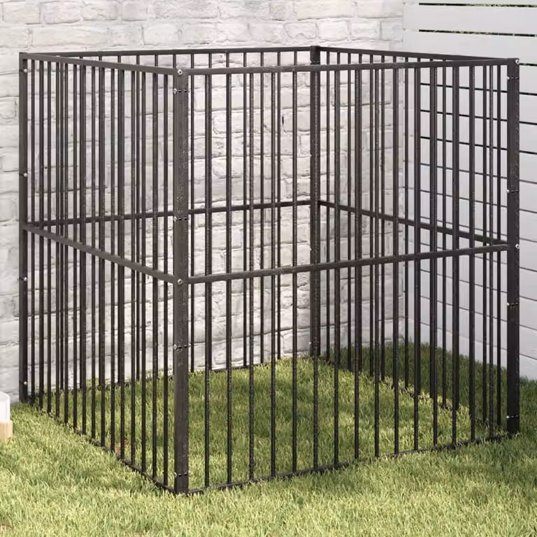 vidaXL Box per Cani in Acciaio Zincato Nero Opaco con 4 Pannelli