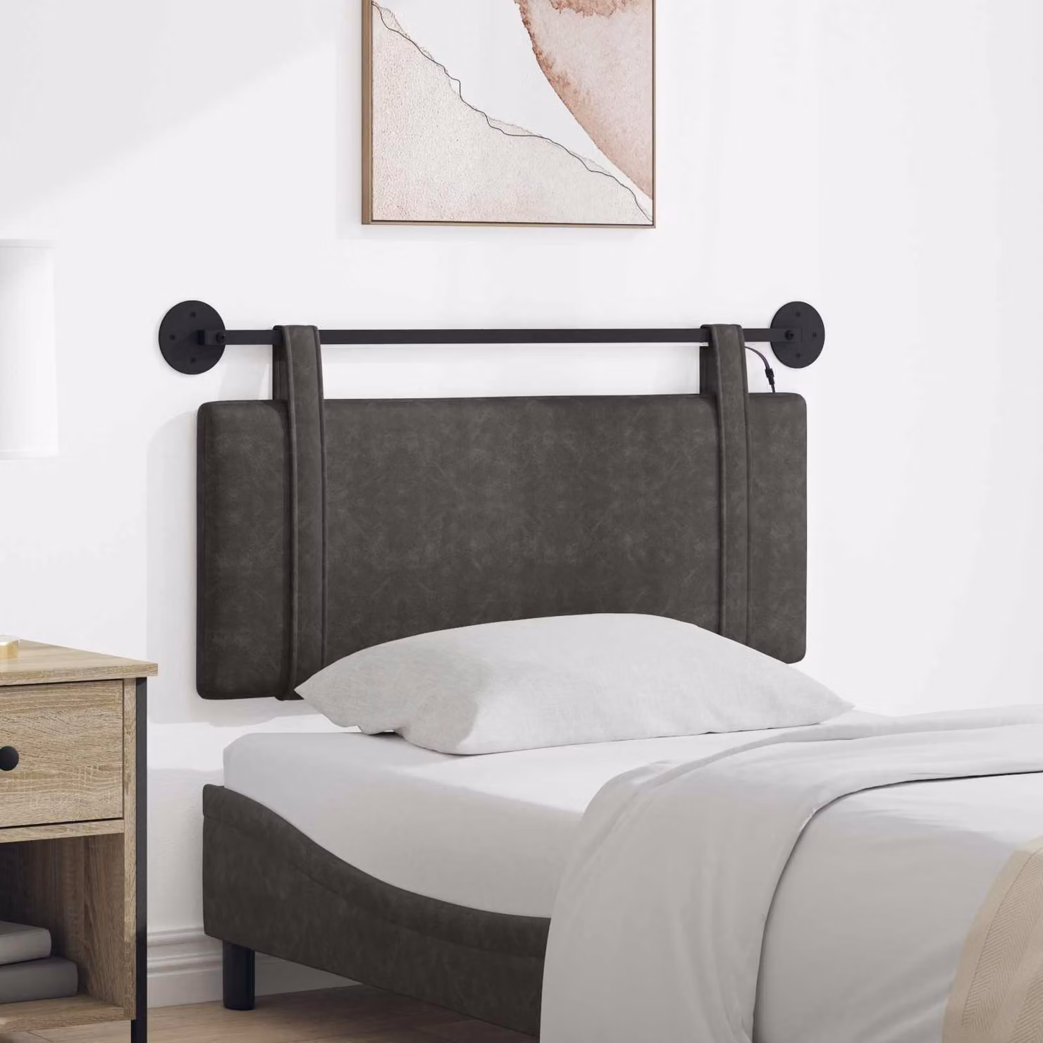 Testiera per letto sospesa vidaXL in similpelle nera con illuminazione integrata e pannello imbottito