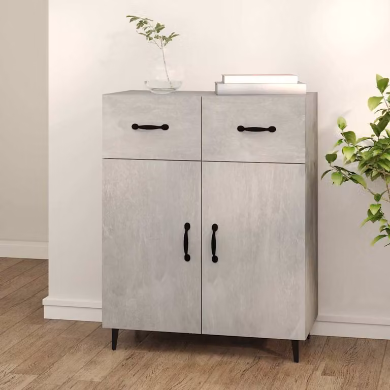 vidaXL Credenza moderna in legno multistrato Grigio Cemento L: 69,5 cm, P: 34 cm, H: 90 cm