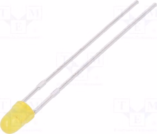 5 LED gialli, angolo di emissione 50°, intensità luminosa 8÷15 mcd, tecnologia Through-Hole (THT), dimensioni 3mm. Quantità: 2. Codice prodotto: L-7104YD. Diodi LED, montaggio a foro passante, 3mm