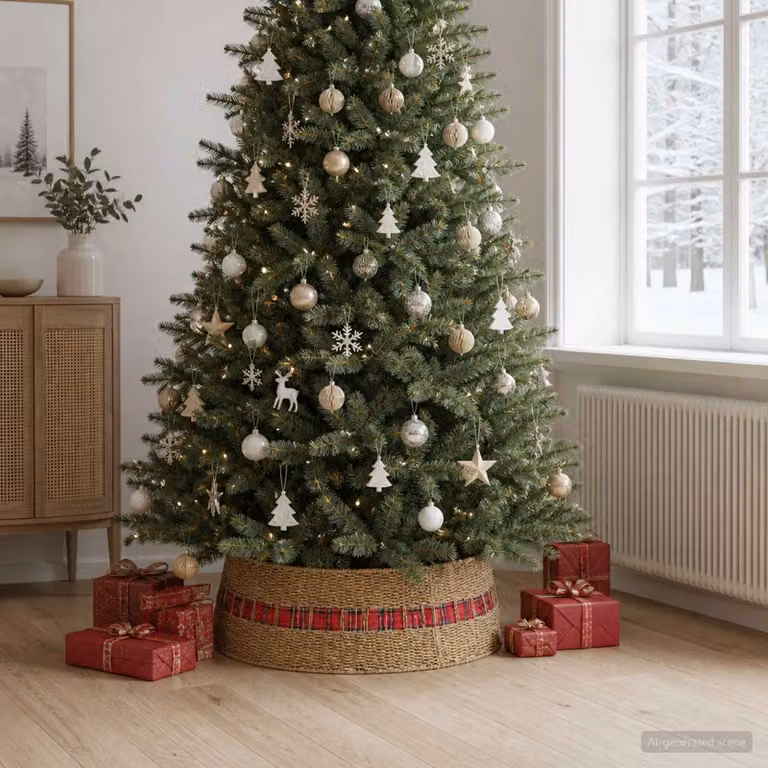 vidaXL Collare per Albero di Natale Rotondo Naturale Ø 90 x 28 cm