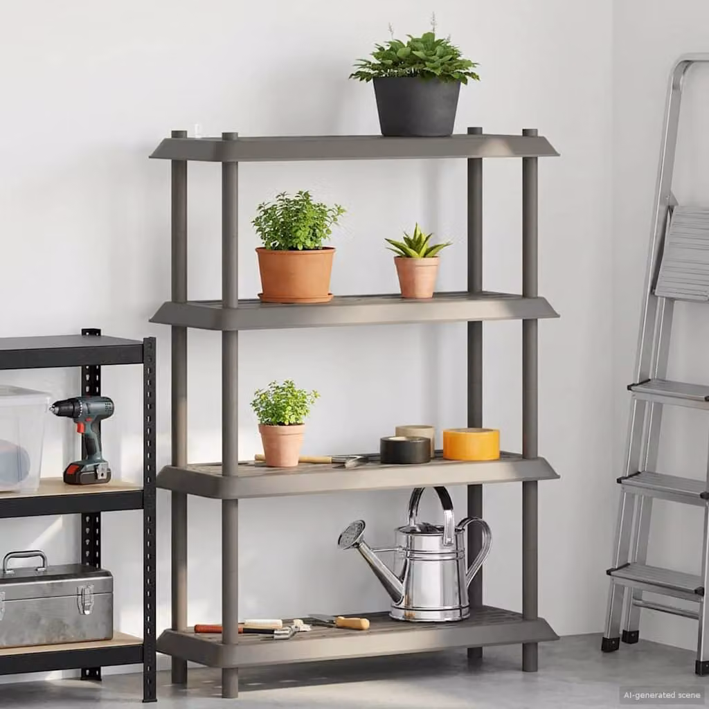 Unità di scaffalatura vidaXL a 4 livelli in plastica grigia, L 100 x P 40 x H 136,5 cm