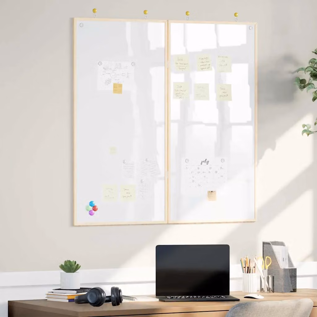 Bacheca degli Annunci vidaXL in Legno di Pino Massello e Vetro, Colore Bianco, L 100 x H 100 x P 1,4 cm